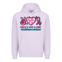 Lilac Peace Love Cure Breast Cancer Awareness Premium Hoodie - texasbilliewilder