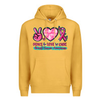 Mustard Peace Love Cure Breast Cancer Awareness Premium Hoodie - texasbilliewilder