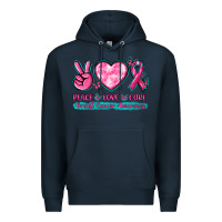 Navy Peace Love Cure Breast Cancer Awareness Premium Hoodie - texasbilliewilder