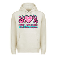 Oatmeal Heather Peace Love Cure Breast Cancer Awareness Premium Hoodie - texasbilliewilder