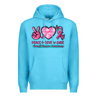 Ocean Blue Peace Love Cure Breast Cancer Awareness Premium Hoodie - texasbilliewilder