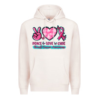 Pale Pink Peace Love Cure Breast Cancer Awareness Premium Hoodie - texasbilliewilder