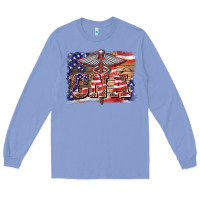 Colony Blue patriotic nurse certified nurse  assistant medilcal symbol  background Long Sleeve Tee - BarkalooDesign
