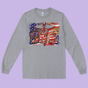 Patriotic Nurse Certified Nurse  Assistant Medilcal Symbol  Background Long Sleeve Tee Designed By Barkaloodesign
