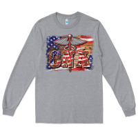 Heather Grey patriotic nurse certified nurse  assistant medilcal symbol  background Long Sleeve Tee - BarkalooDesign