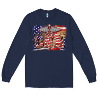 Navy patriotic nurse certified nurse  assistant medilcal symbol  background Long Sleeve Tee - BarkalooDesign