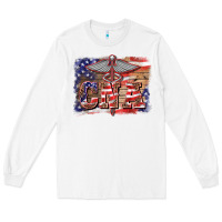 White patriotic nurse certified nurse  assistant medilcal symbol  background Long Sleeve Tee - BarkalooDesign