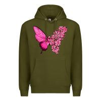 Army Green Pink Flowers and Breast Cancer Ribbon Butterfly Premium Hoodie - texasbilliewilder