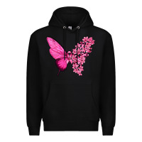 Black Pink Flowers and Breast Cancer Ribbon Butterfly Premium Hoodie - texasbilliewilder