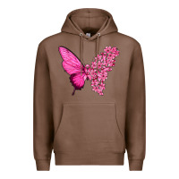 Chestnut Pink Flowers and Breast Cancer Ribbon Butterfly Premium Hoodie - texasbilliewilder