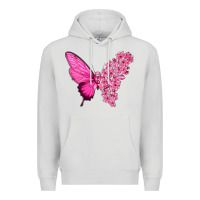 Dove Grey Pink Flowers and Breast Cancer Ribbon Butterfly Premium Hoodie - texasbilliewilder