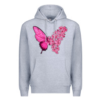 Heather Grey Pink Flowers and Breast Cancer Ribbon Butterfly Premium Hoodie - texasbilliewilder