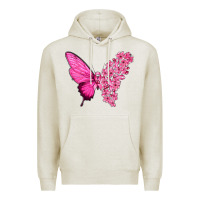 Oatmeal Heather Pink Flowers and Breast Cancer Ribbon Butterfly Premium Hoodie - texasbilliewilder