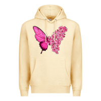 Pina Colada Pink Flowers and Breast Cancer Ribbon Butterfly Premium Hoodie - texasbilliewilder