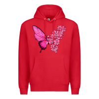 Red Pink Flowers and Breast Cancer Ribbon Butterfly Premium Hoodie - texasbilliewilder