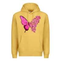 Antique Gold Pink Flowers and Breast Cancer Ribbon Butterfly Premium Hoodie - texasbilliewilder