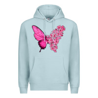 Blue Mist Pink Flowers and Breast Cancer Ribbon Butterfly Premium Hoodie - texasbilliewilder