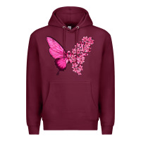 Burgundy Pink Flowers and Breast Cancer Ribbon Butterfly Premium Hoodie - texasbilliewilder