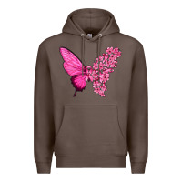 Coffee Pink Flowers and Breast Cancer Ribbon Butterfly Premium Hoodie - texasbilliewilder