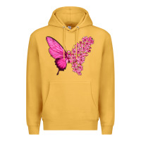Mustard Pink Flowers and Breast Cancer Ribbon Butterfly Premium Hoodie - texasbilliewilder