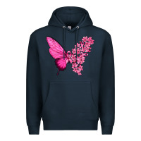 Navy Pink Flowers and Breast Cancer Ribbon Butterfly Premium Hoodie - texasbilliewilder