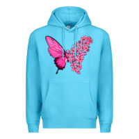Ocean Blue Pink Flowers and Breast Cancer Ribbon Butterfly Premium Hoodie - texasbilliewilder