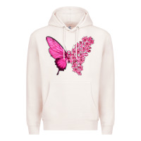 Pale Pink Pink Flowers and Breast Cancer Ribbon Butterfly Premium Hoodie - texasbilliewilder