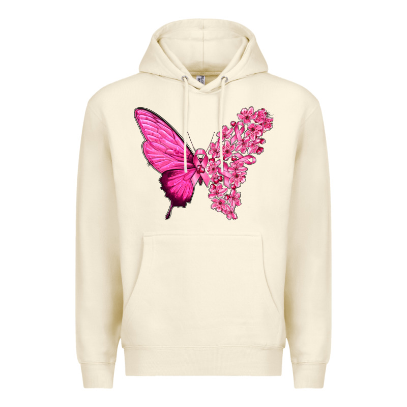 Pink Flowers And Breast Cancer Ribbon Butterfly Premium Hoodie by texasbilliewilder | Teevron