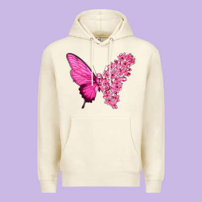 Pink Flowers And Breast Cancer Ribbon Butterfly Premium Hoodie Designed By Texasbilliewilder