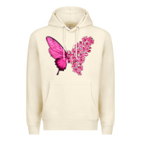 Sandshell Pink Flowers and Breast Cancer Ribbon Butterfly Premium Hoodie - texasbilliewilder