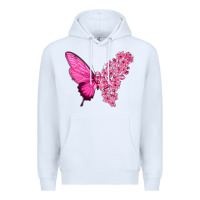 White Pink Flowers and Breast Cancer Ribbon Butterfly Premium Hoodie - texasbilliewilder