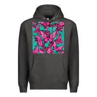 Charcoal Heather Pink Butterfly with Ribbon Cancer Premium Hoodie - texasbilliewilder