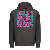 Smoke Pink Butterfly with Ribbon Cancer Premium Hoodie - texasbilliewilder
