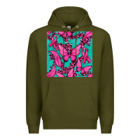 Army Green Pink Butterfly with Ribbon Cancer Premium Hoodie - texasbilliewilder