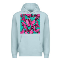 Blue Mist Pink Butterfly with Ribbon Cancer Premium Hoodie - texasbilliewilder