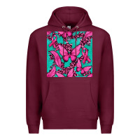 Burgundy Pink Butterfly with Ribbon Cancer Premium Hoodie - texasbilliewilder