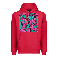Cardinal Pink Butterfly with Ribbon Cancer Premium Hoodie - texasbilliewilder