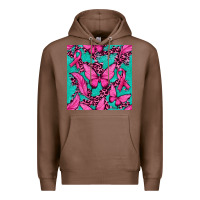 Chestnut Pink Butterfly with Ribbon Cancer Premium Hoodie - texasbilliewilder