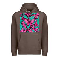 Coffee Pink Butterfly with Ribbon Cancer Premium Hoodie - texasbilliewilder