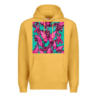 Mustard Pink Butterfly with Ribbon Cancer Premium Hoodie - texasbilliewilder
