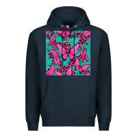 Navy Pink Butterfly with Ribbon Cancer Premium Hoodie - texasbilliewilder