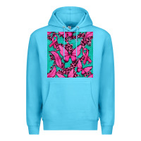 Ocean Blue Pink Butterfly with Ribbon Cancer Premium Hoodie - texasbilliewilder