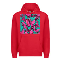 Red Pink Butterfly with Ribbon Cancer Premium Hoodie - texasbilliewilder
