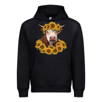Black hereford cow with sunflowers Urban Hoodie - RanaPortraitStore