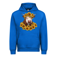 Cobalt hereford cow with sunflowers Urban Hoodie - RanaPortraitStore