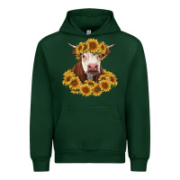 Forest Green hereford cow with sunflowers Urban Hoodie - RanaPortraitStore