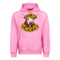 Fuchsia Pink hereford cow with sunflowers Urban Hoodie - RanaPortraitStore