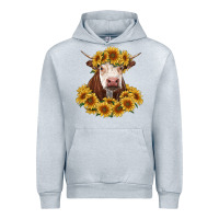 Heather Grey hereford cow with sunflowers Urban Hoodie - RanaPortraitStore