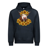 Navy hereford cow with sunflowers Urban Hoodie - RanaPortraitStore