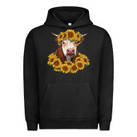 Pigment Black hereford cow with sunflowers Urban Hoodie - RanaPortraitStore